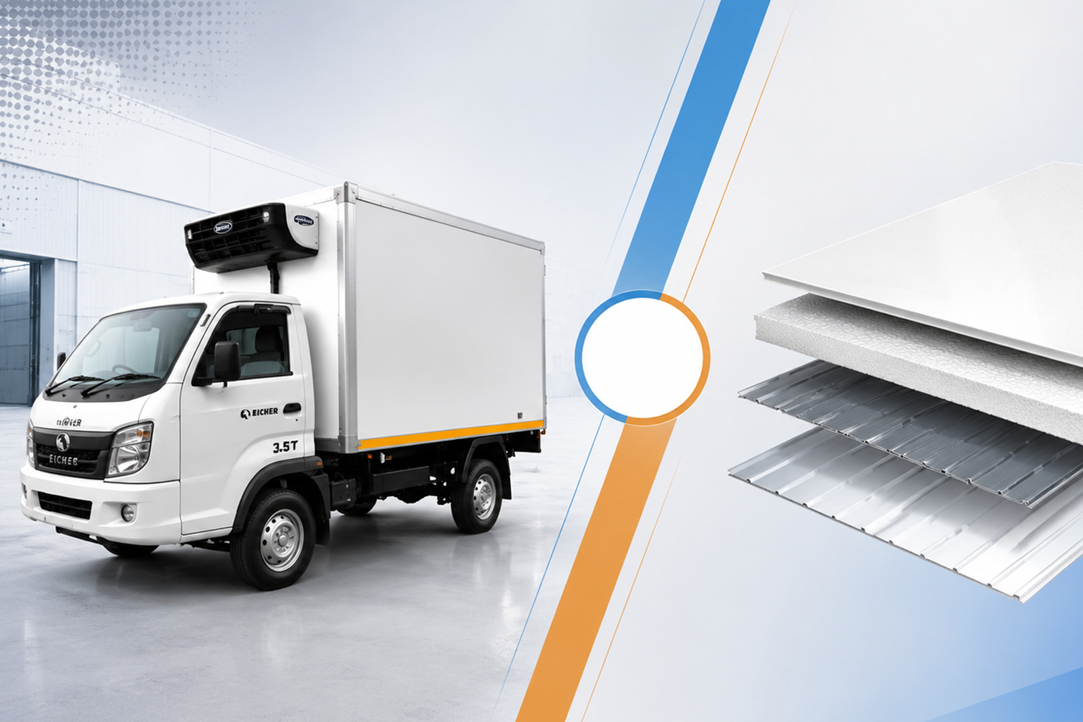 Diagram showing DuoShield dual metal skin reefer truck body construction with insulated sandwich panel core